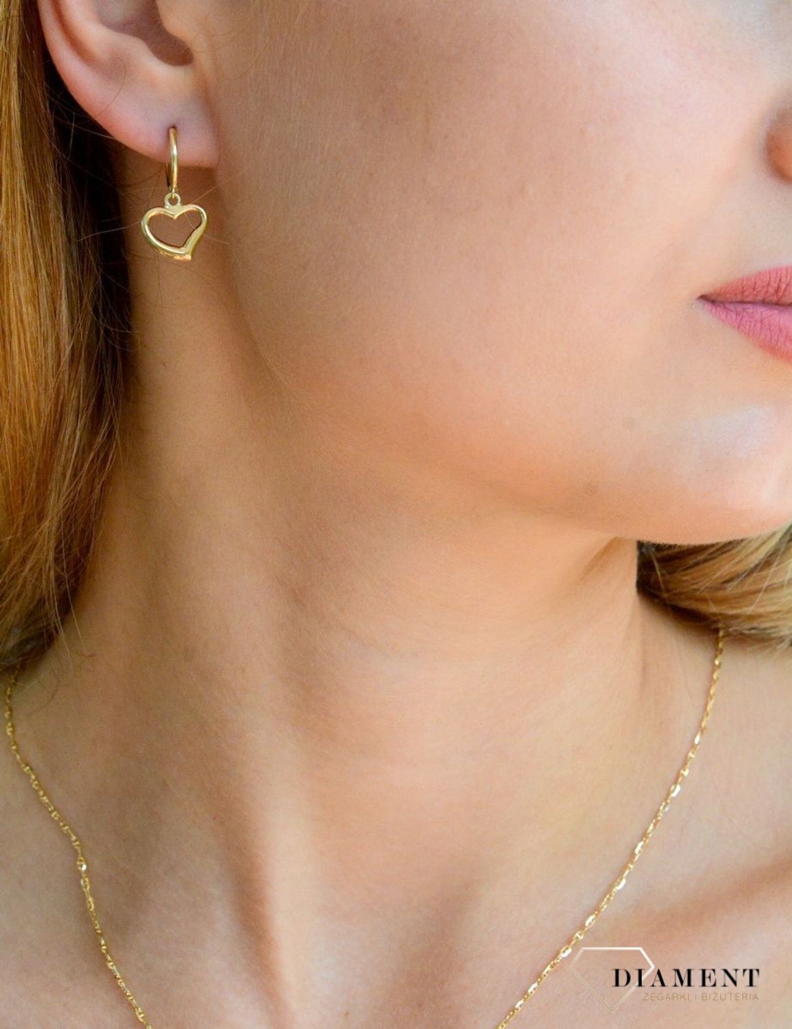 Złote kolczyki damskie 375 wiszące serduszka na kółeczku KL 8723 375.jpg